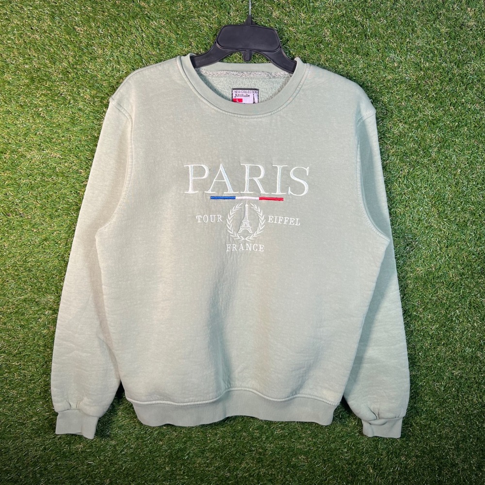 Crewneck Paris Embroidered Sweatshirt - Light Sage